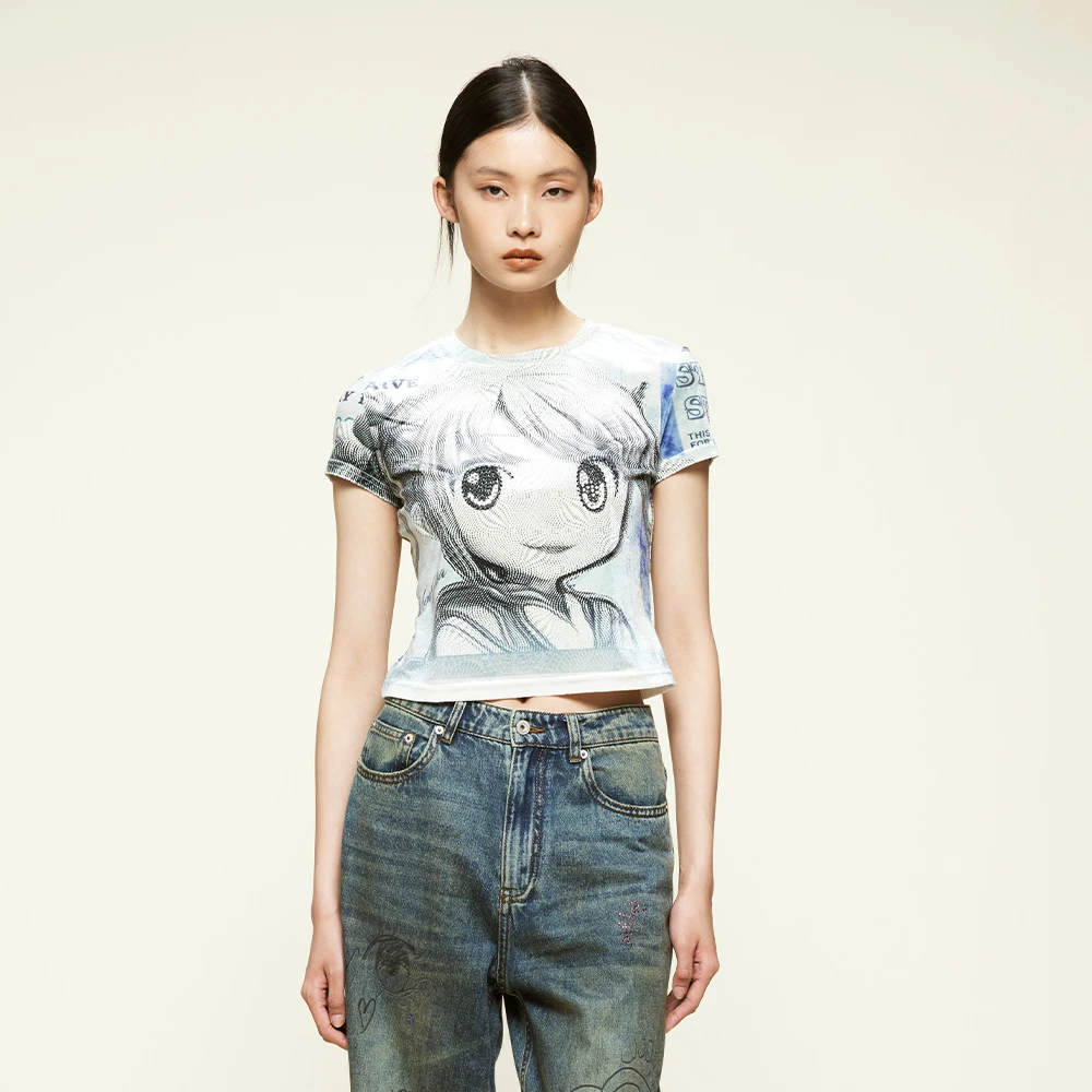 UOOYAA/乌丫「No money No honey」轻薄弹力丝绒T恤UY24262T106321