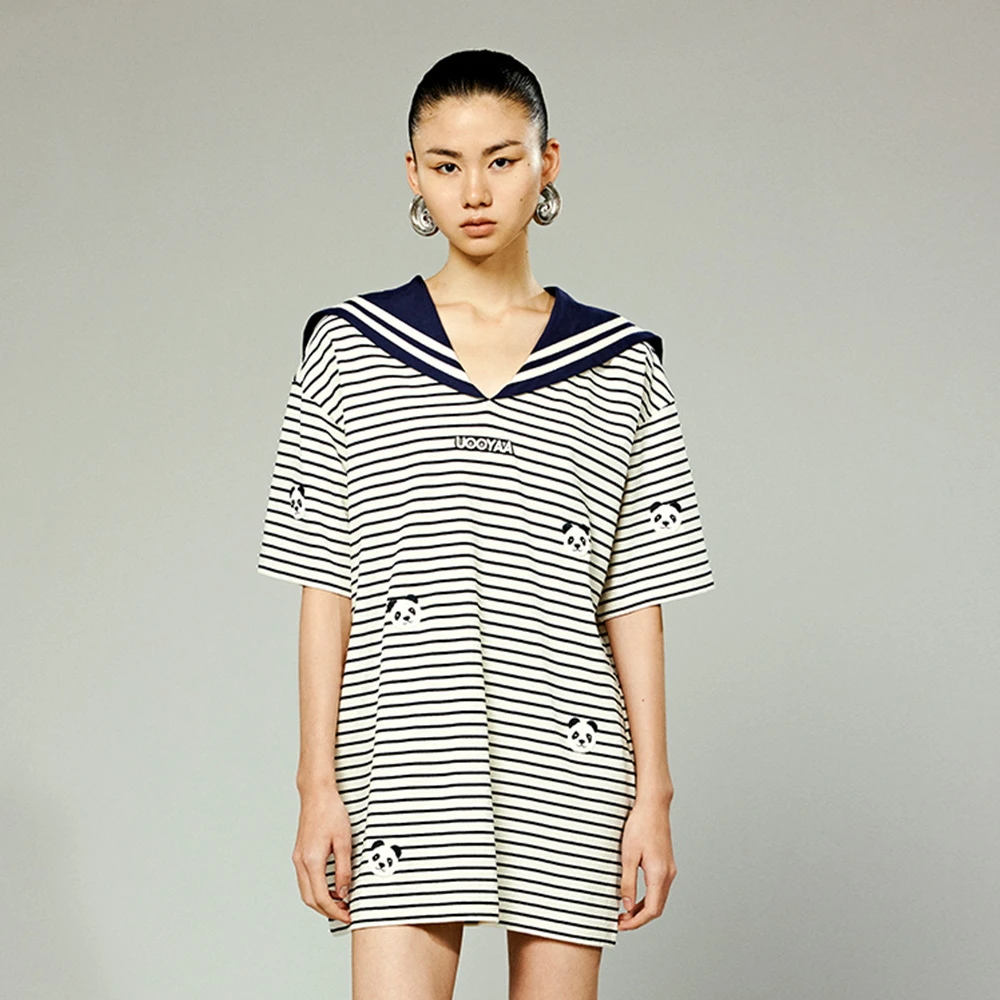 UOOYAA/乌丫海军领条纹熊猫连衣裙UY24273L110200