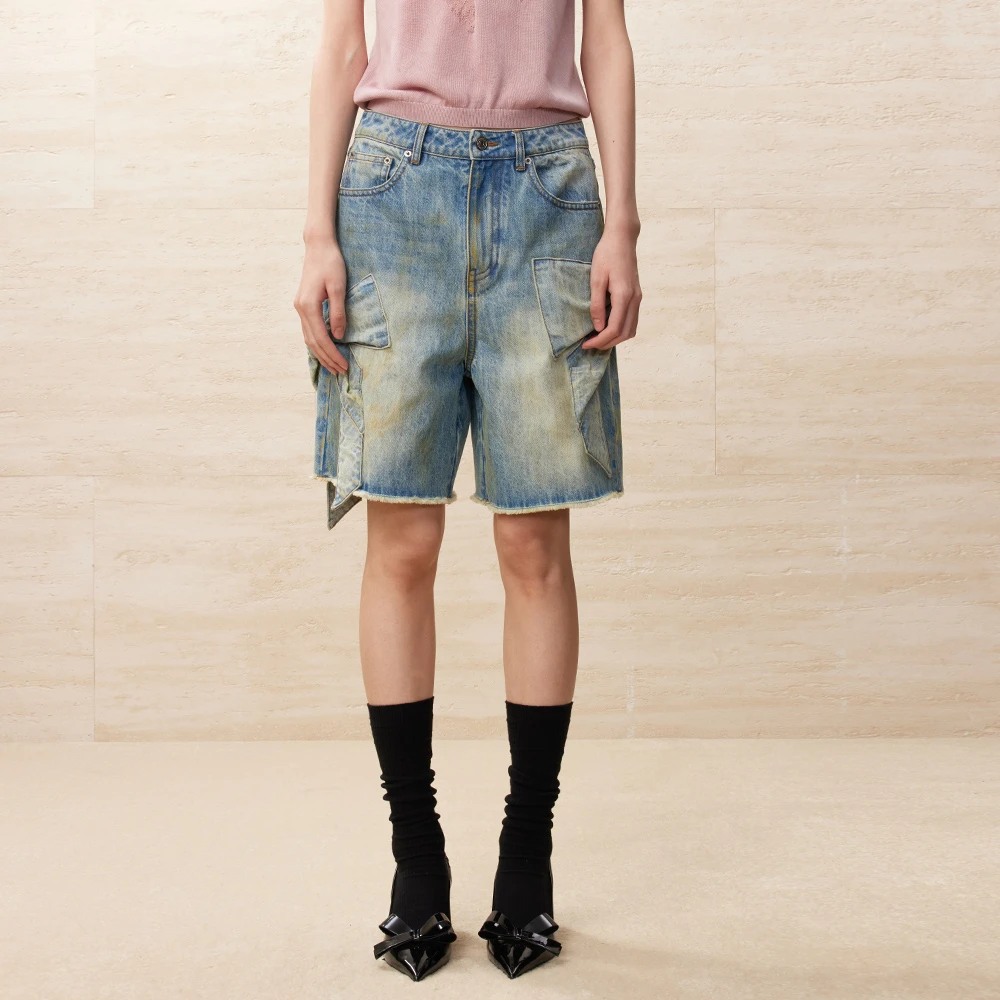 UOOYAA/乌丫水洗做旧蝴蝶结牛仔短裤UY24224N609138