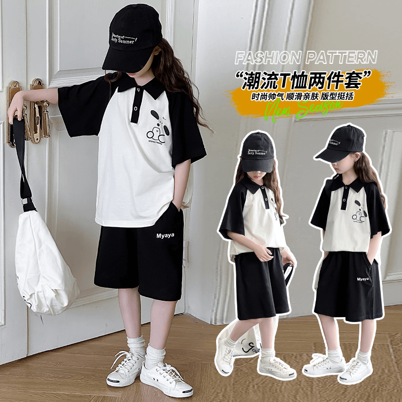 女童夏装短袖套装POLO衫大童夏季休闲运动短裤儿童装洋气薄两件套