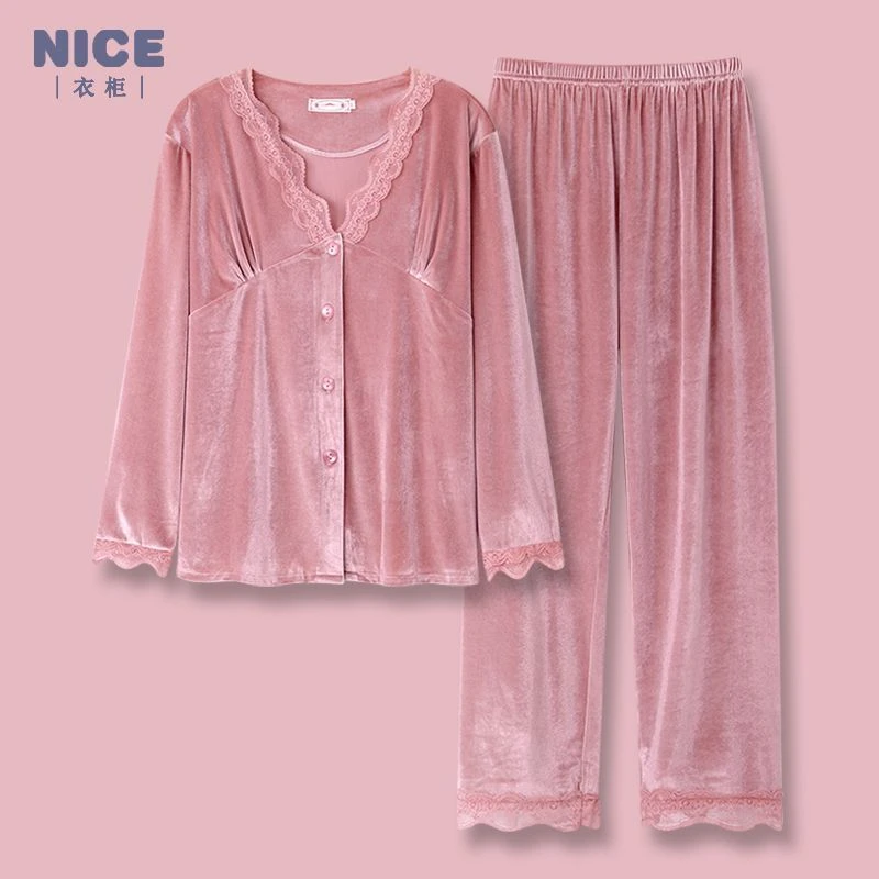 金丝绒睡衣女秋冬季高级感长袖家居服套装女士甜美冬天网红风薄绒