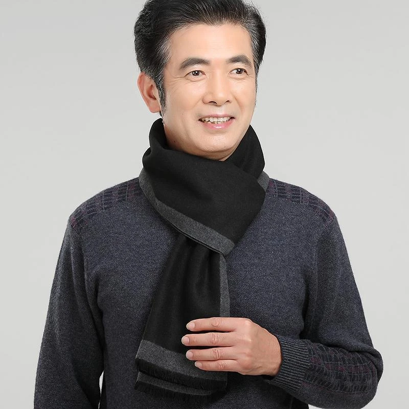 秋冬老年人加厚围巾送爸爸中老年男士仿羊绒围脖爷爷保暖老人披肩