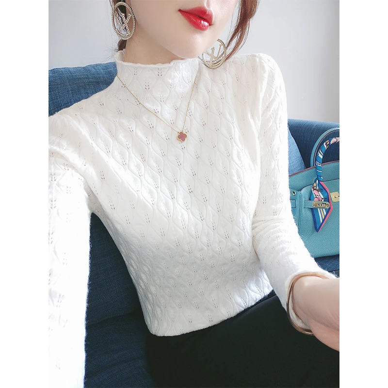 白色针织衫毛衣女秋装2023年新款修身显瘦高领打底衫内搭上衣女装