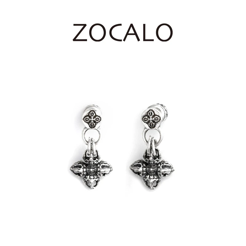 ZOCALO 925银耳饰 双环十字耳钉 男士耳坠女百搭素款简约日韩