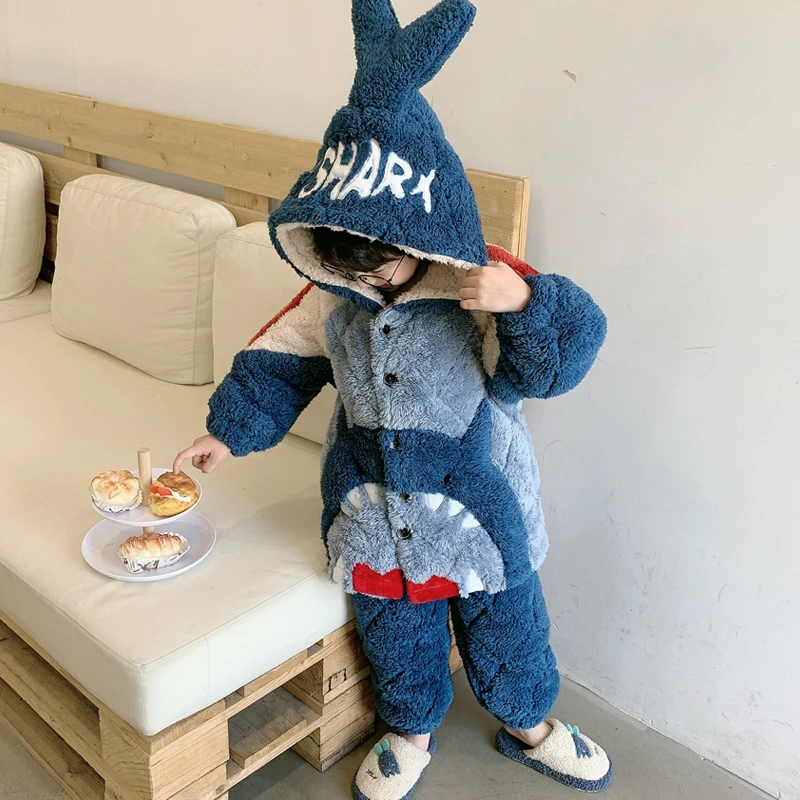 儿童睡衣男童男孩冬季三层夹棉加厚款2025新款冬款加绒珊瑚绒冬天