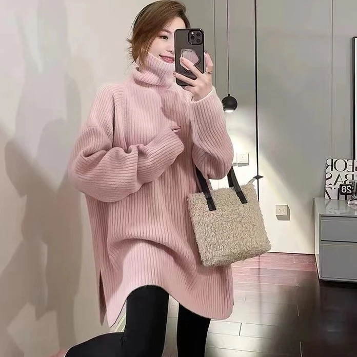 吴依舍【2011】纯色百搭针织中长版宽松加厚显瘦套头针织衫