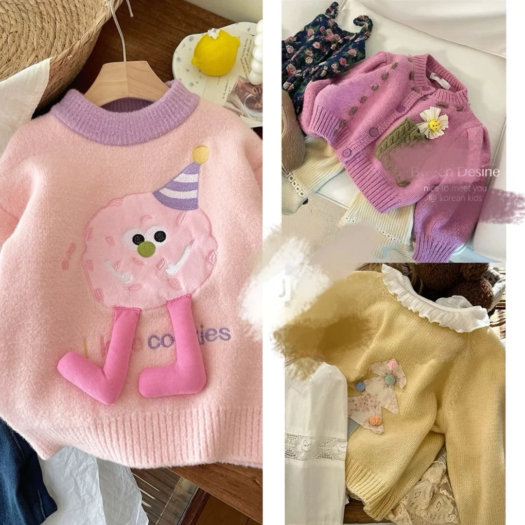 女宝卡通粉色貂绒毛衣韩系宽松保暖上衣