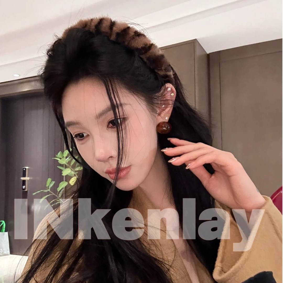 【INkenlay】豹纹美拉德毛绒发箍高颅顶头箍新款碎发整理神器发饰