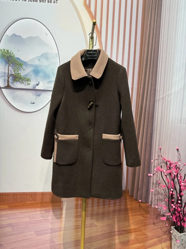 中老年妈妈大衣中长款翻领外套洋气秋冬加厚新款高端气质毛呢6635