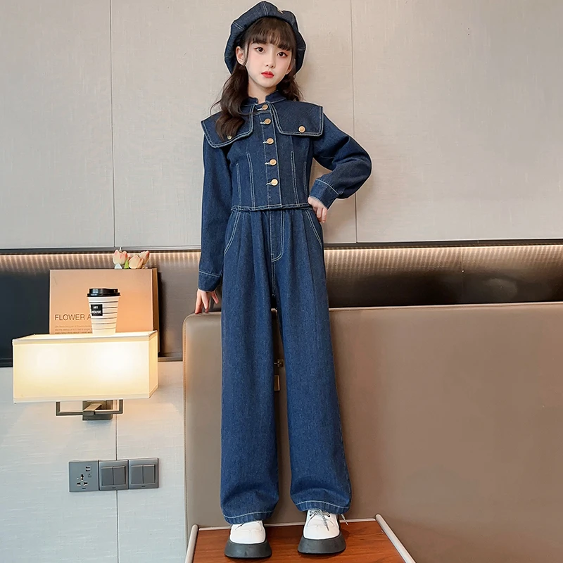 女童牛仔套装秋装2024新款洋气儿童时髦网红小女孩外套裤子两件套