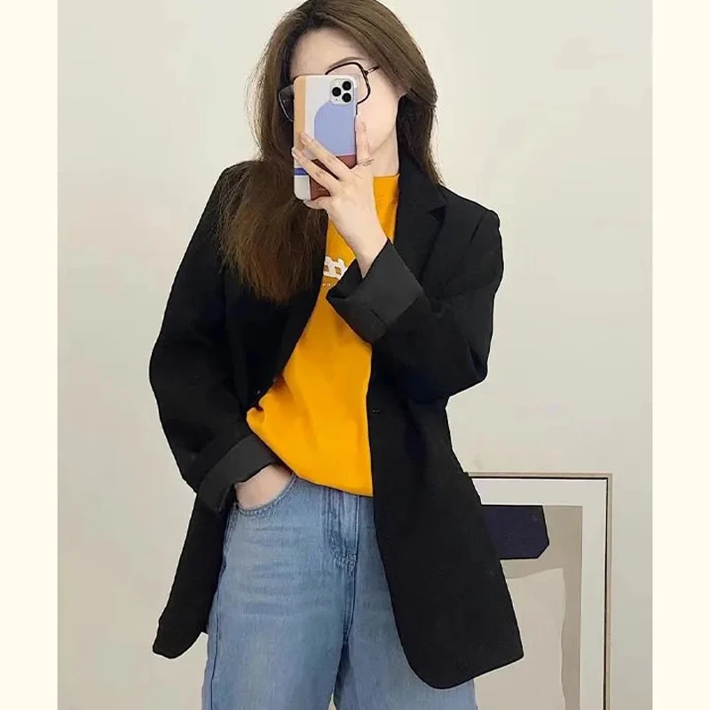 西装外套女灰色小个子新品春秋新款韩版宽松休闲一粒扣炸街西服女