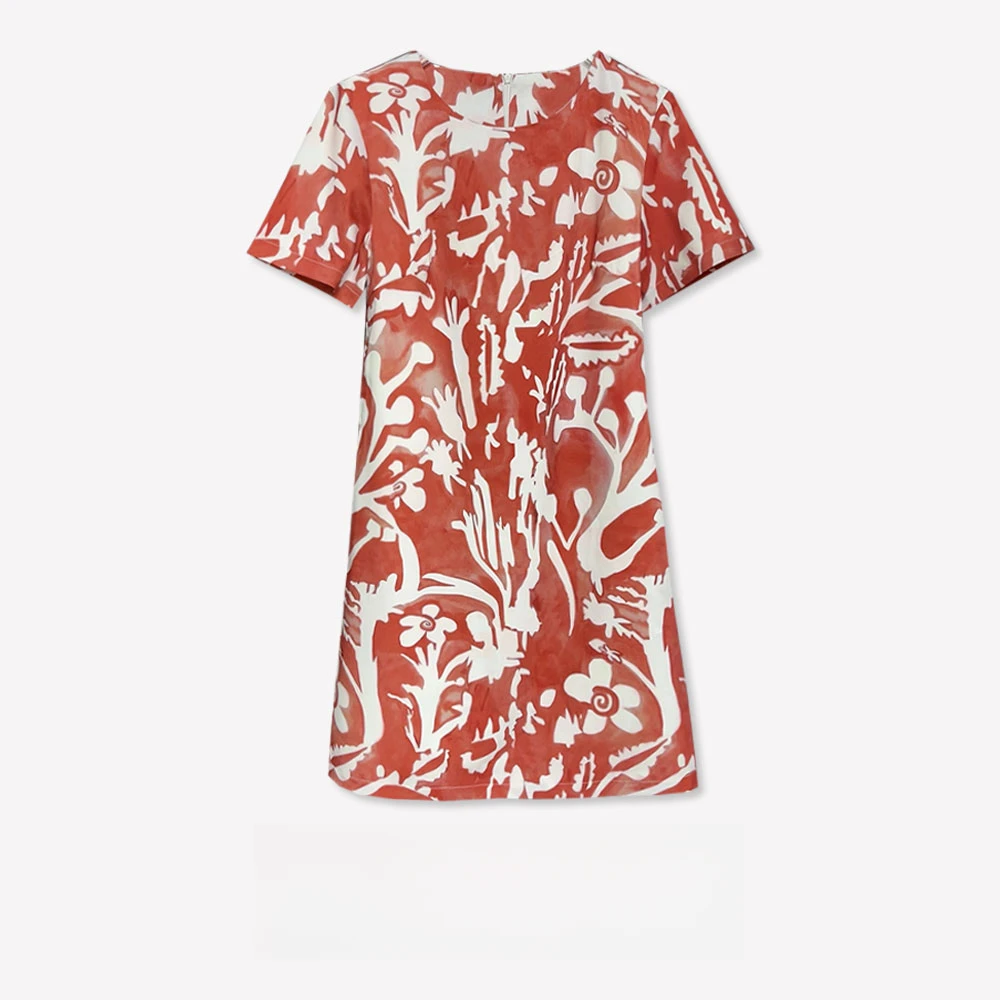 新款设计师款印花小清新A字中长款休闲连衣裙（003）{福袋专属}