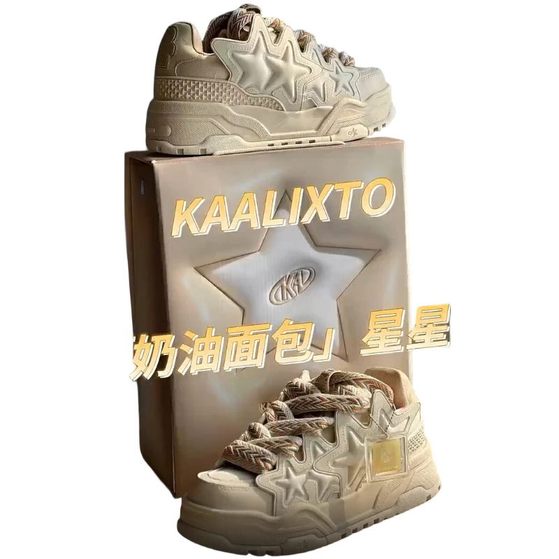 Kaa 奶油面包增高内增高百搭情侣国潮奶白时尚情侣星星鞋