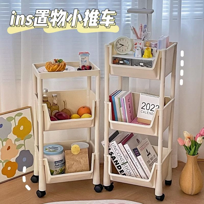 可移动书架置物架儿童玩具收纳架阅读家用小推车带轮落地简易书柜