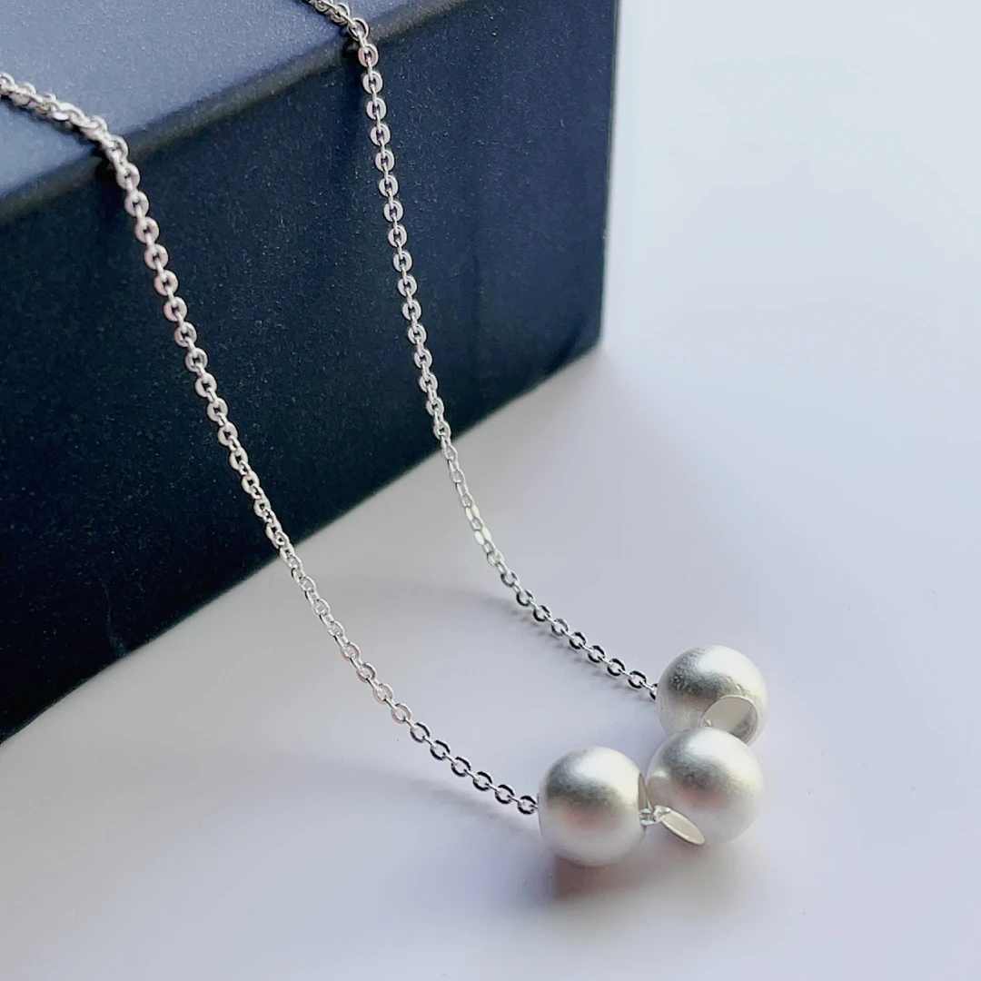 坠链均足银 十字闪O链配三颗转运珠珠珠圆珠百搭时尚