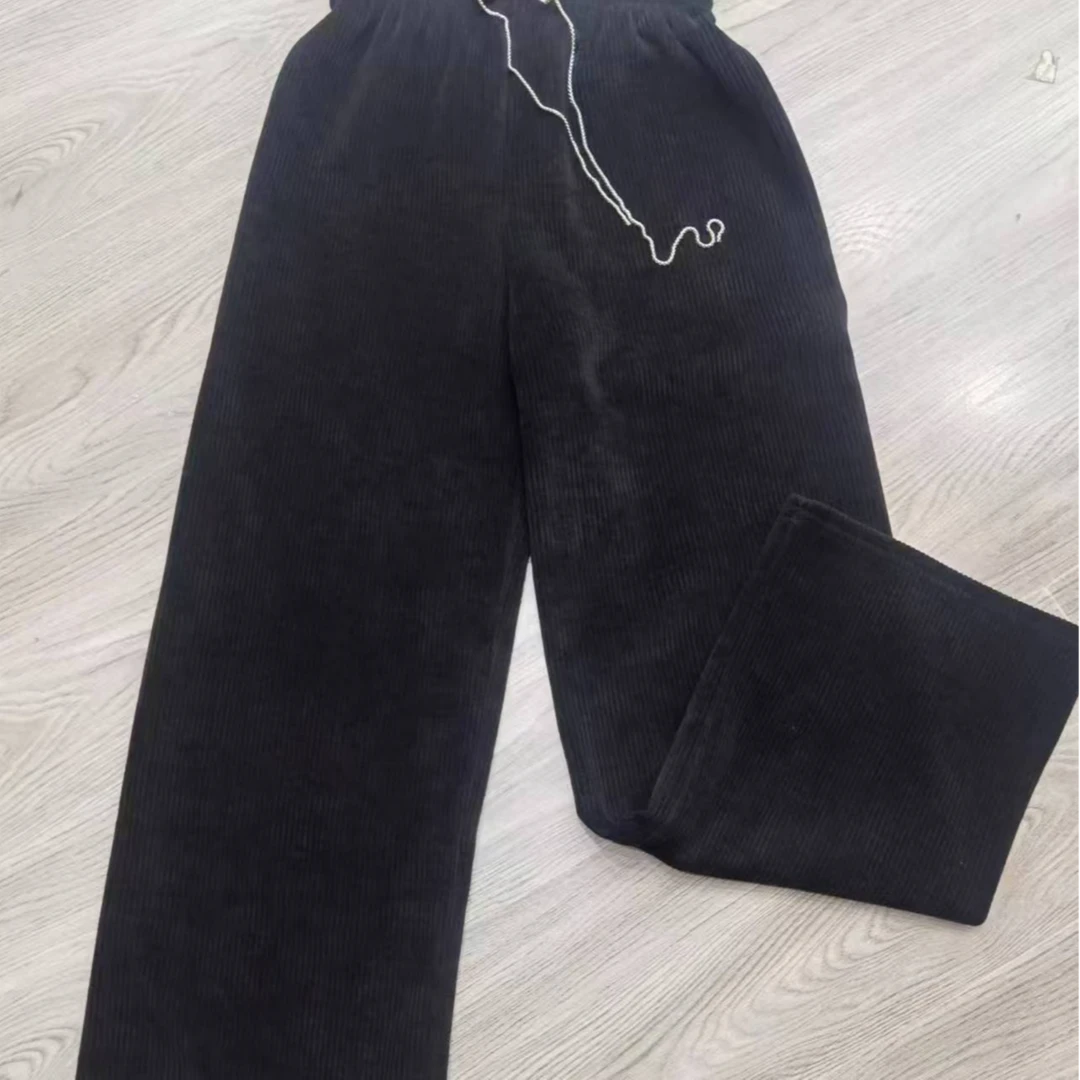 华姐推荐高端黑色带链直筒拖地裤