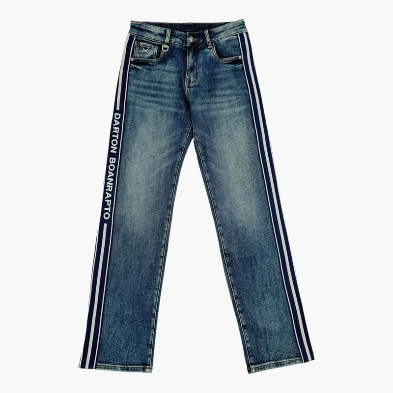 【DA双刀】秋冬新款男士蓝色织带直筒宽松休闲百搭水洗牛仔裤-023