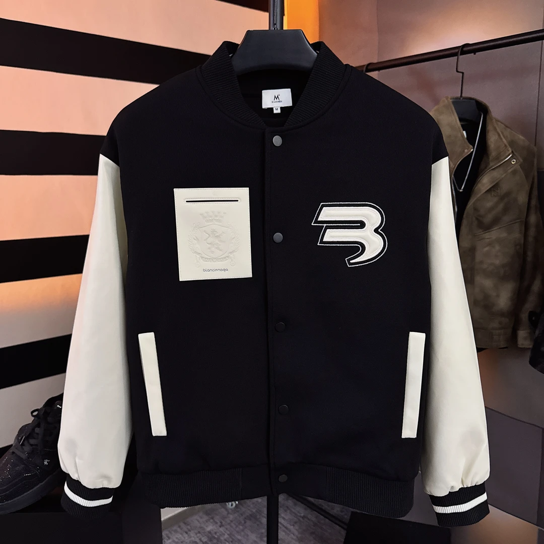 「one day」秋冬新款黑白拼色时尚百搭高级感短款棒球服夹克外套