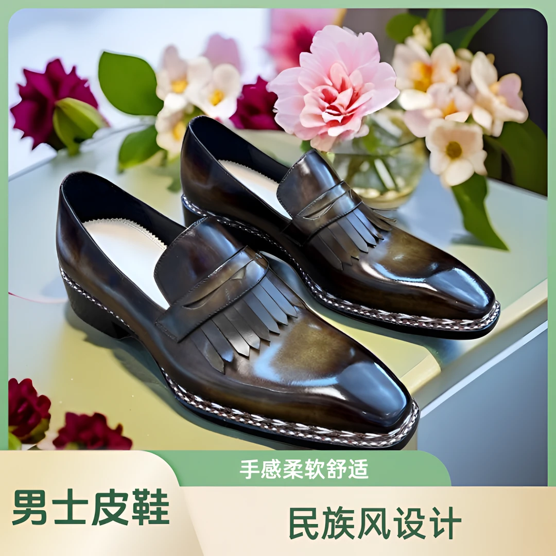【素履鞋屋】纯手工擦色挪威缝琴底暗线法牛一脚蹬男士皮鞋定制