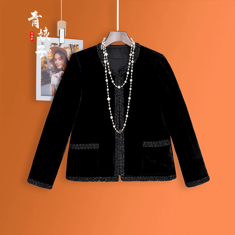 青娘子丝绒新中式串珠棉服外套51347