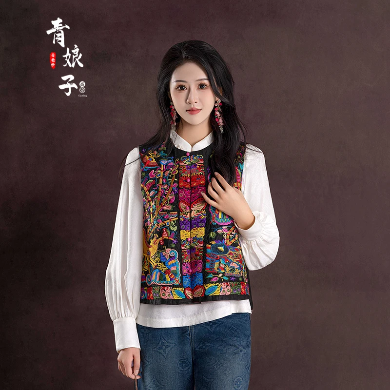 青娘子香云纱[晓芸]30龟裂纹时尚重工刺绣双层百搭秋季马甲-41339