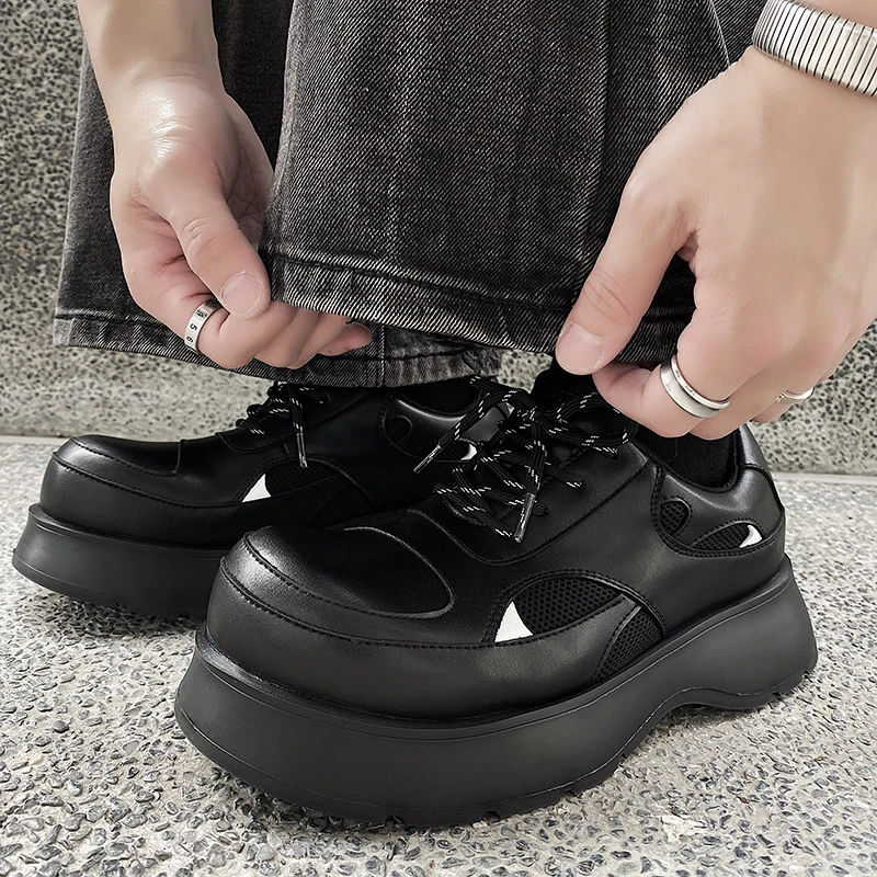 26609英伦风休闲皮鞋男韩版圆头鞋子厚底百搭德比鞋黑色复古ins