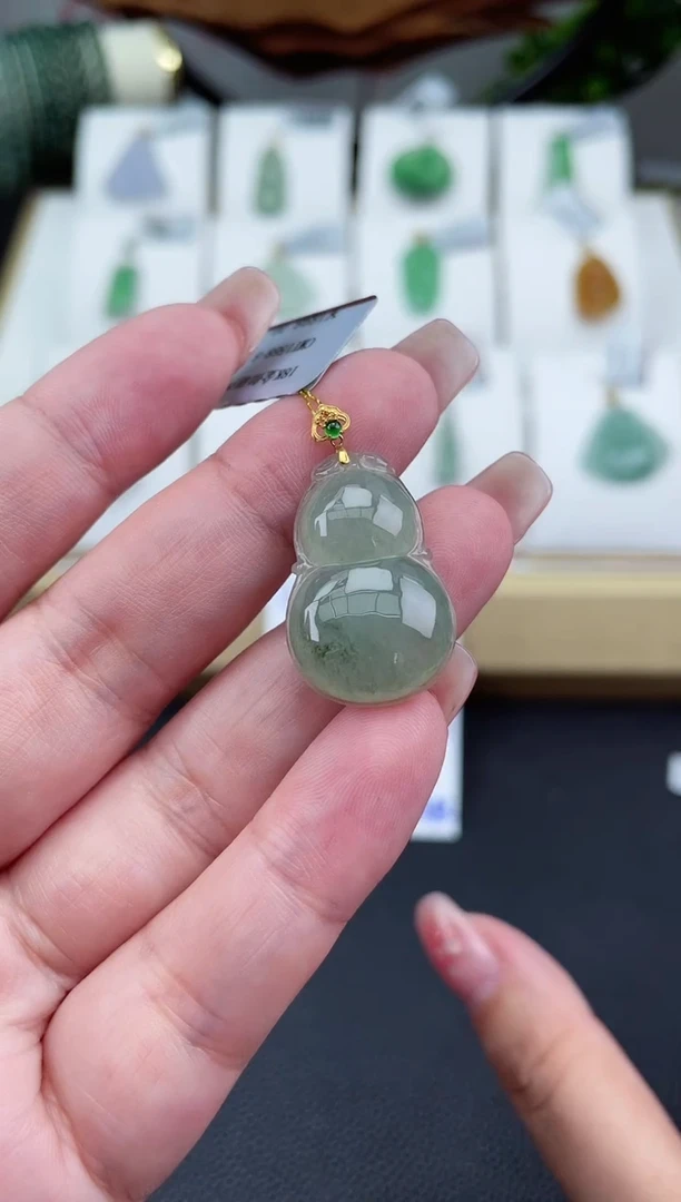 【闪购商品】翡翠颈饰18K金镶嵌葫芦多人@@CMT1568-5