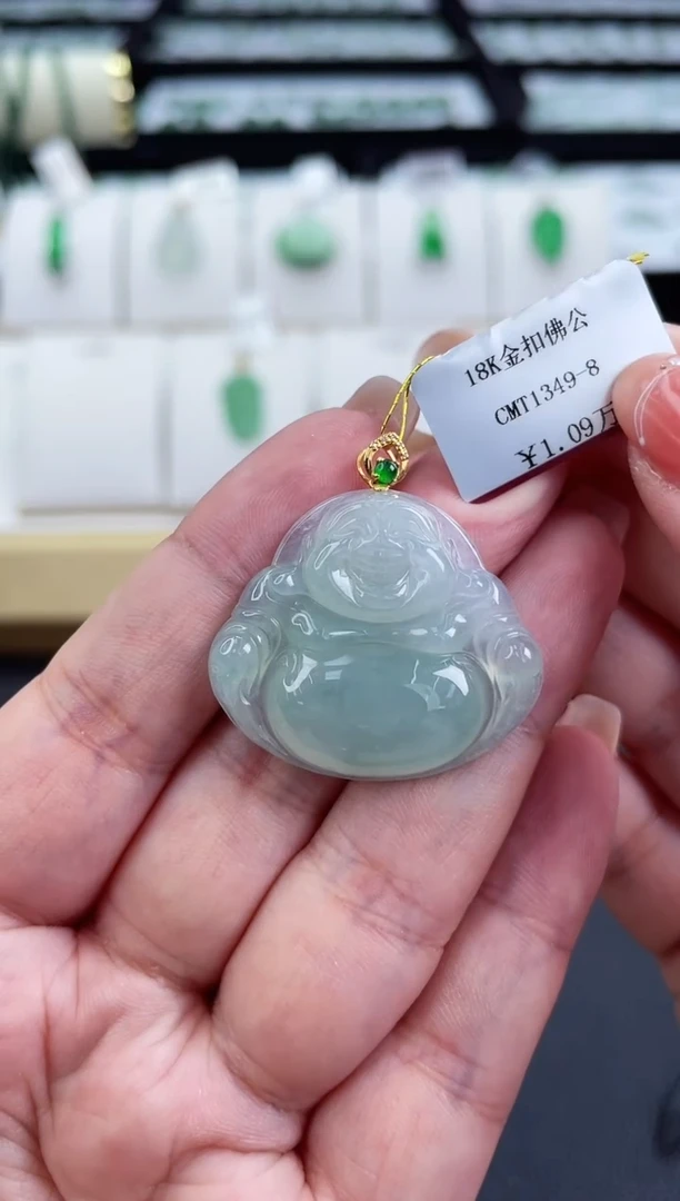 【闪购商品】翡翠颈饰18K金镶嵌佛公多人@@CMT1349-8