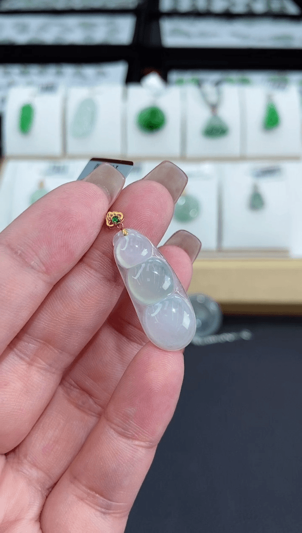 【闪购商品】翡翠颈饰18K金镶嵌福豆多人@@CMT1472-2