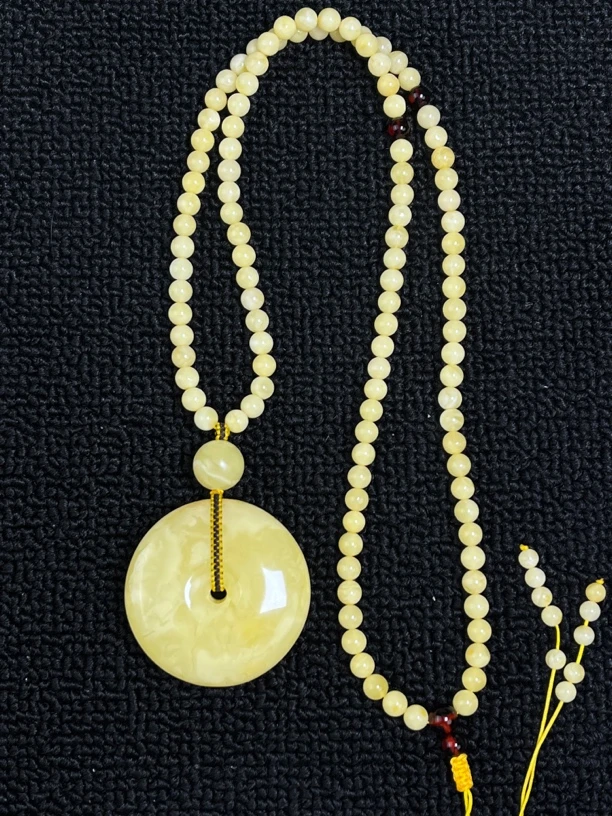 天然蜜蜡白花蜡平安扣108项链毛衣链吊坠/总重32.5克