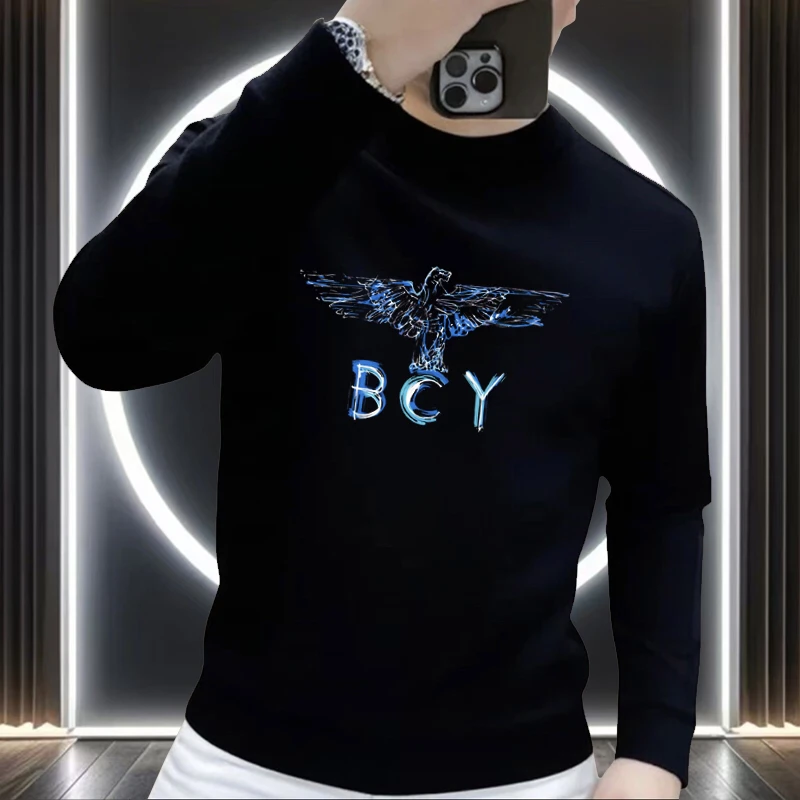 2024秋冬季新款男士加绒加厚卫衣圆领个性修身套头上衣潮流男