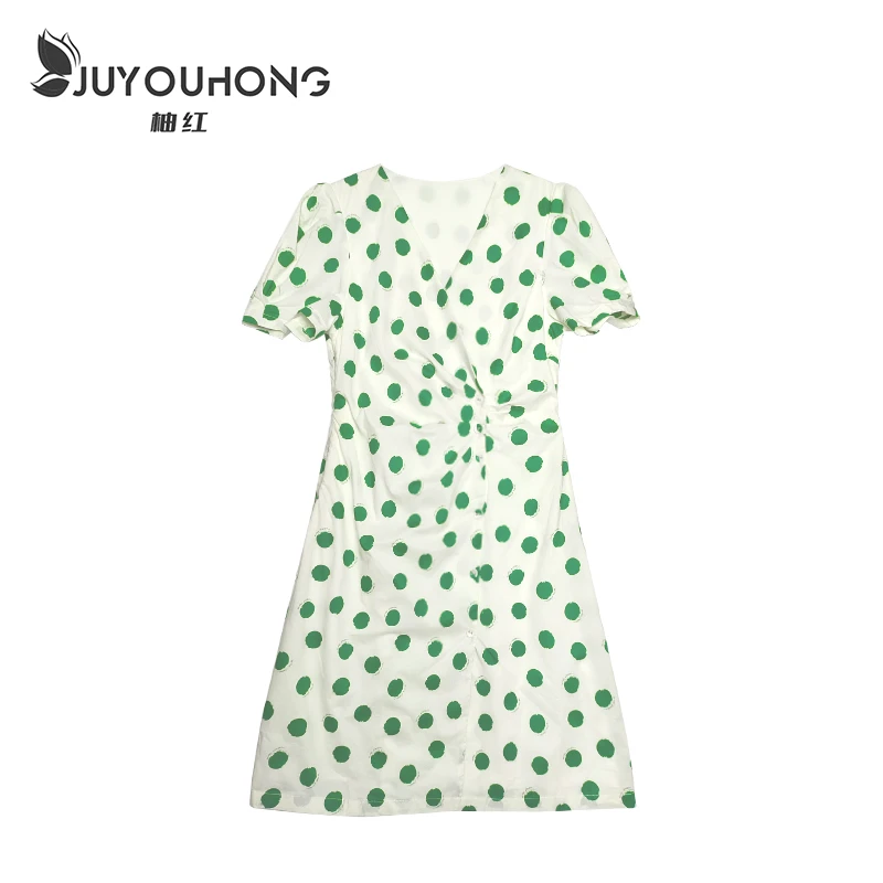 JUYOUHONG2023新款轻奢法式波点碎花印花夏装夏季连衣裙泡泡袖