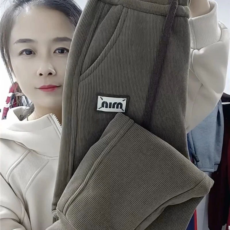 小标加绒加厚休闲裤女裤秋冬新款松紧腰束脚裤哈伦裤