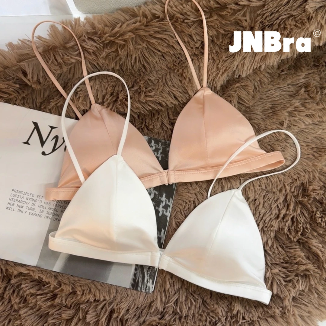 小法千金 法式三角杯内衣女超薄款夏季美背细肩带前扣文胸罩缎面