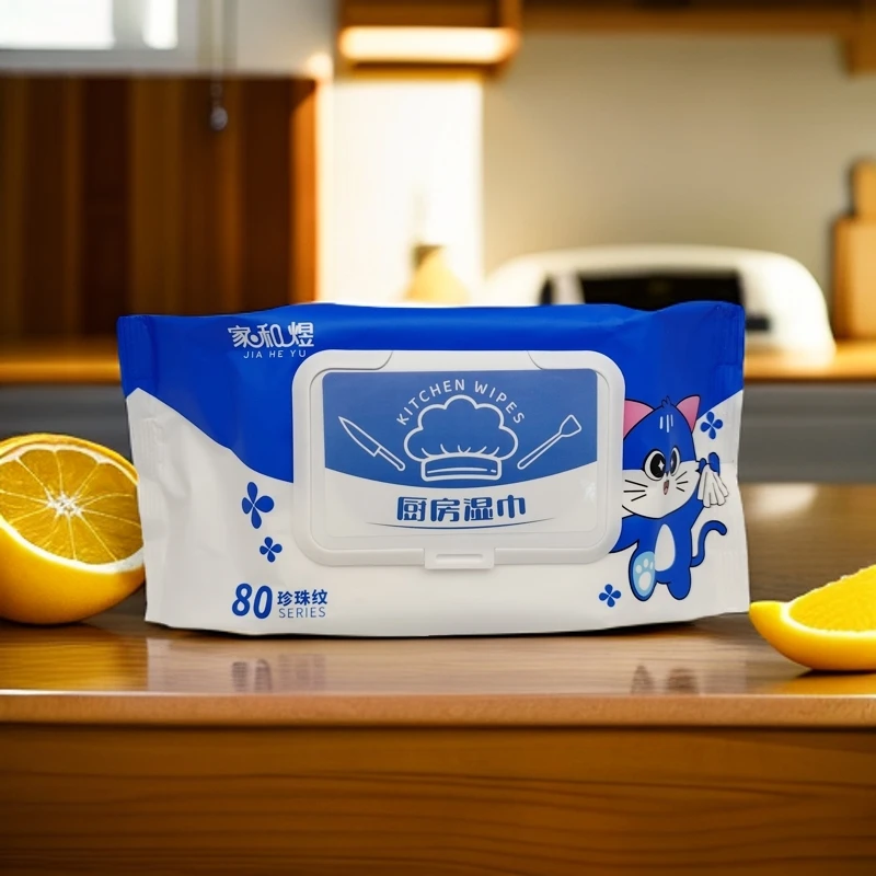 家用加厚厨房湿巾温和无香带洗洁精抽取式80抽一次性湿巾