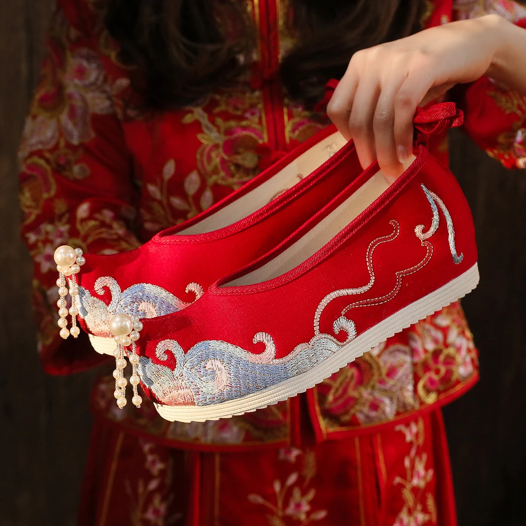 云芙鹿【波澜】春夏新款汉服鞋古风绣花鞋新娘鞋婚鞋百搭古装中式鞋