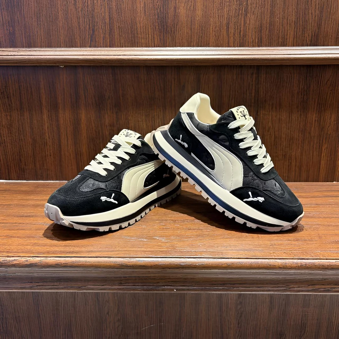 秋冬新款男鞋皮棉拼接厚底简约百搭舒适欧洲站轻奢时尚男士休闲鞋