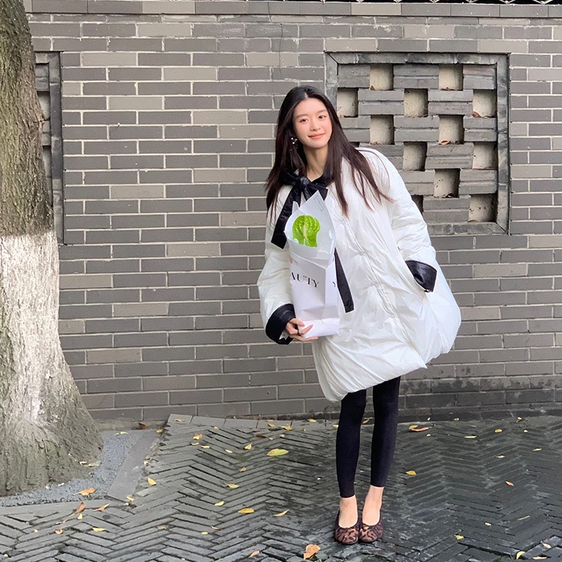 【松软慕斯】RARE ME 设计感系带蝴蝶结白鸭绒双面双穿羽绒服