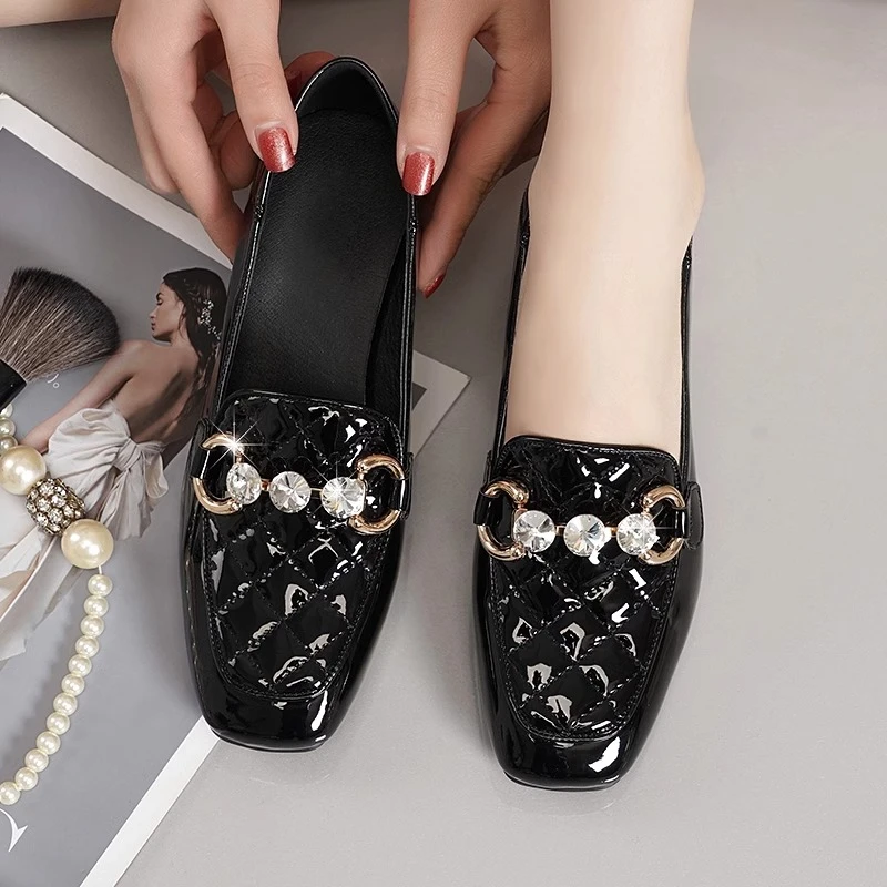 跟高3-5CM/2025年春秋季新款真皮软底英伦风粗跟时尚百搭乐福鞋女