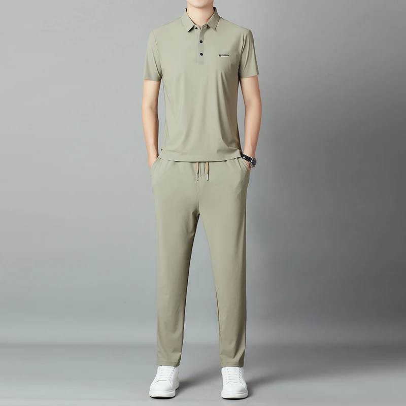 短袖夏季百搭男装简约套装其他套装夏装上衣长裤翻领休闲裤潮流