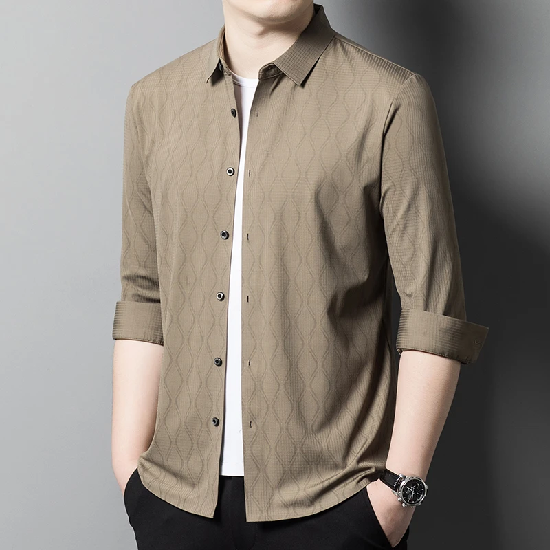 修身秋季翻领2024年秋季长袖男装衬衫