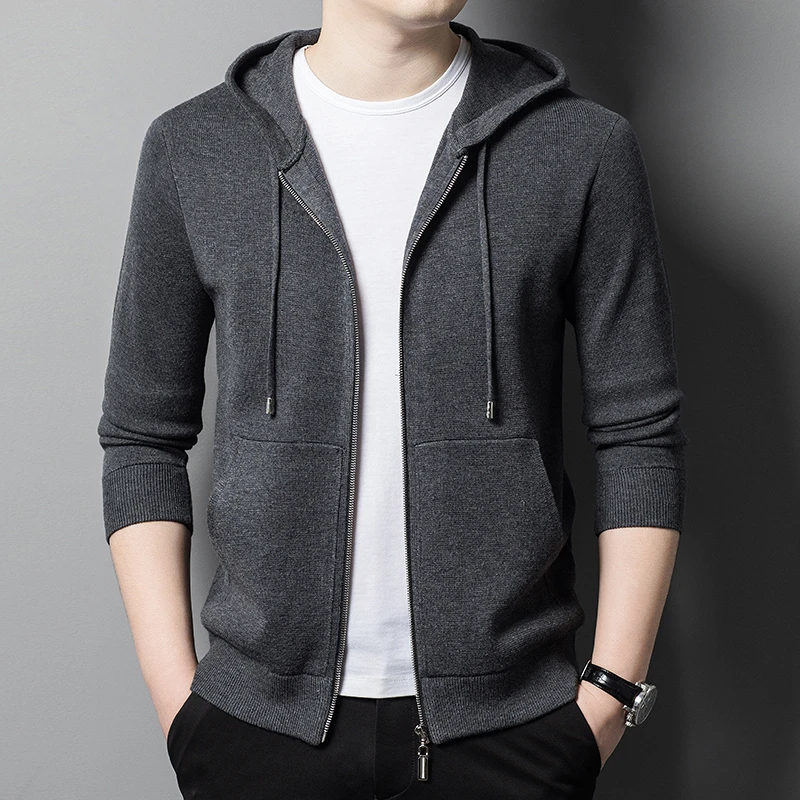 针织衫毛衣冬季加厚针织外套连帽抽绳宽松版时尚都市