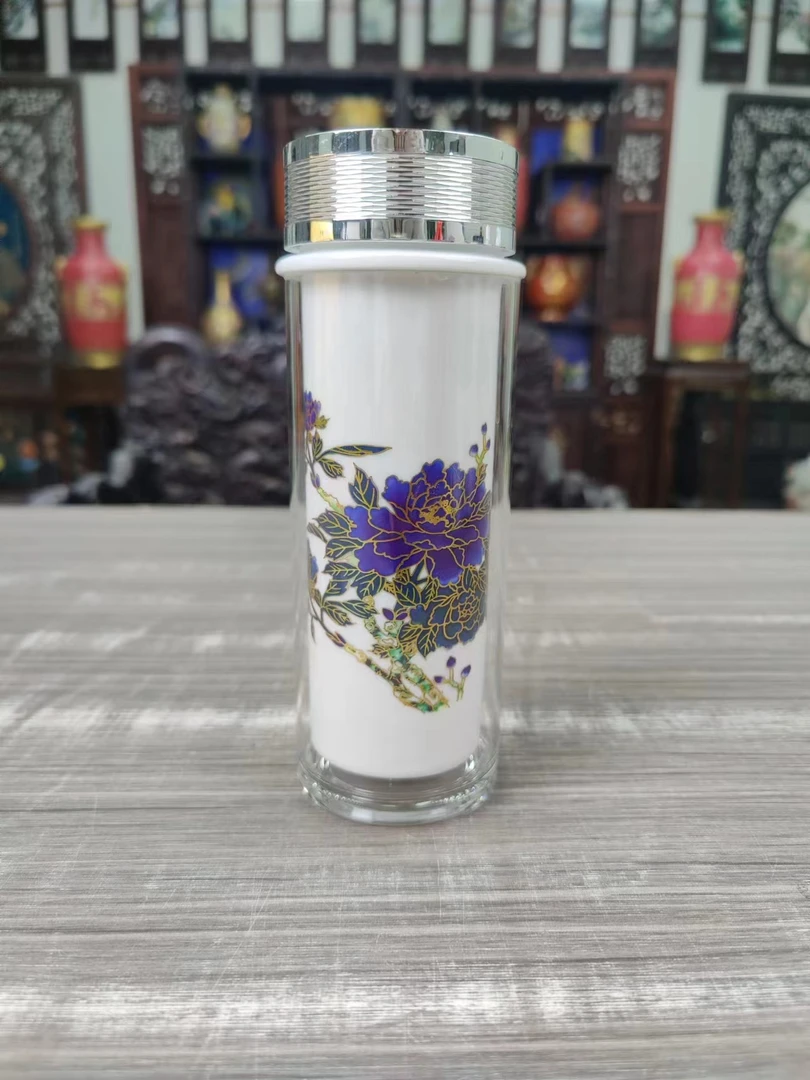 周氏陶瓷-花开富贵变色工艺陶瓷茶杯一对