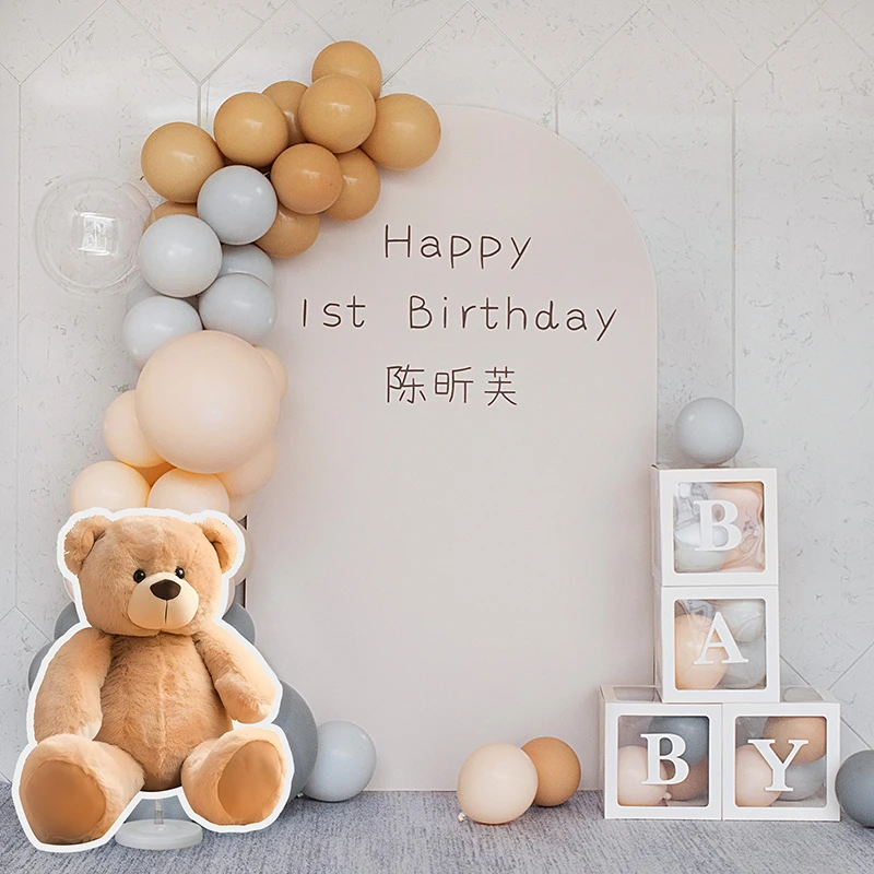 ins奶油风宝宝1周岁生日布置装饰男女孩百天满月kt板小熊照片定制