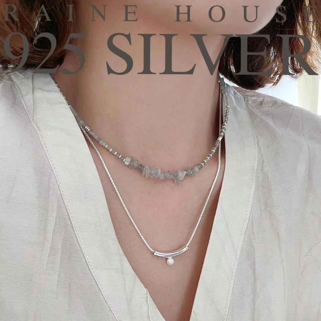 925银银制品 【月光】S925银清冷感莫兰蒂色系高级手工项链