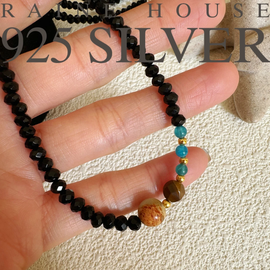 链子925银 【火星】手工黑色串珠项链  42+5cm