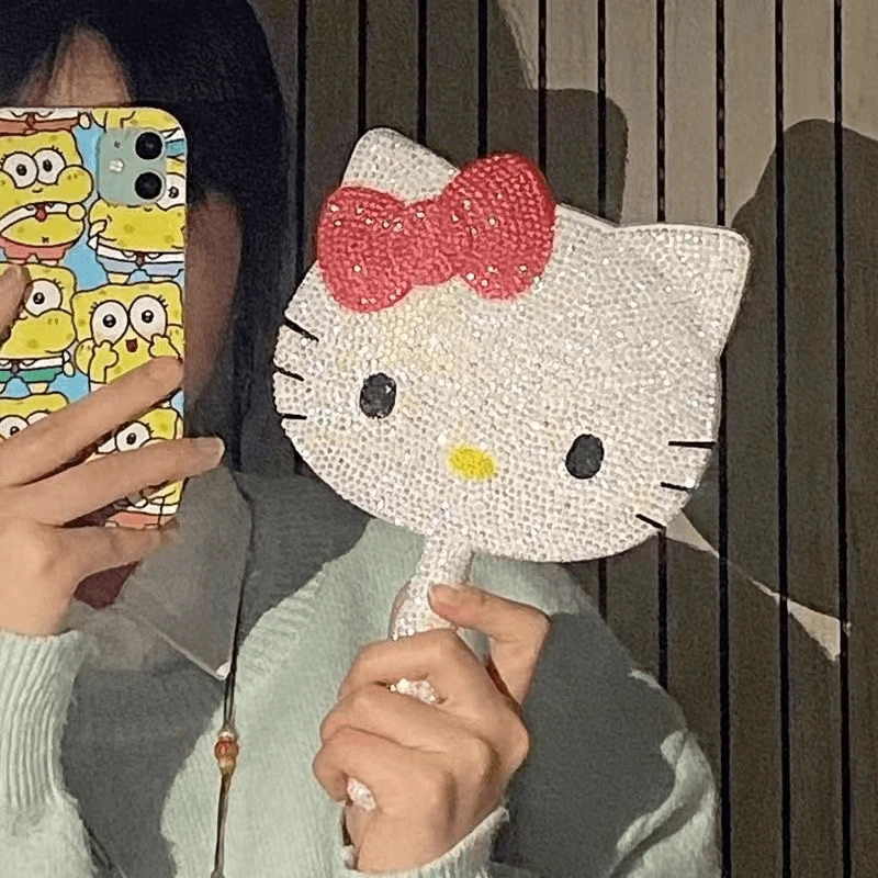 hellokitty镜子粘贴钻DIY镶钻KT猫闪亮贴钻手持镜材料包创意礼物