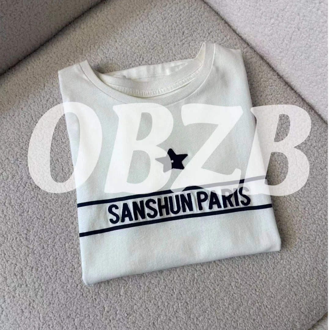 OBZB【五芒星】百搭短袖 休闲个性时尚潮流修身女款衬衫白色夏季