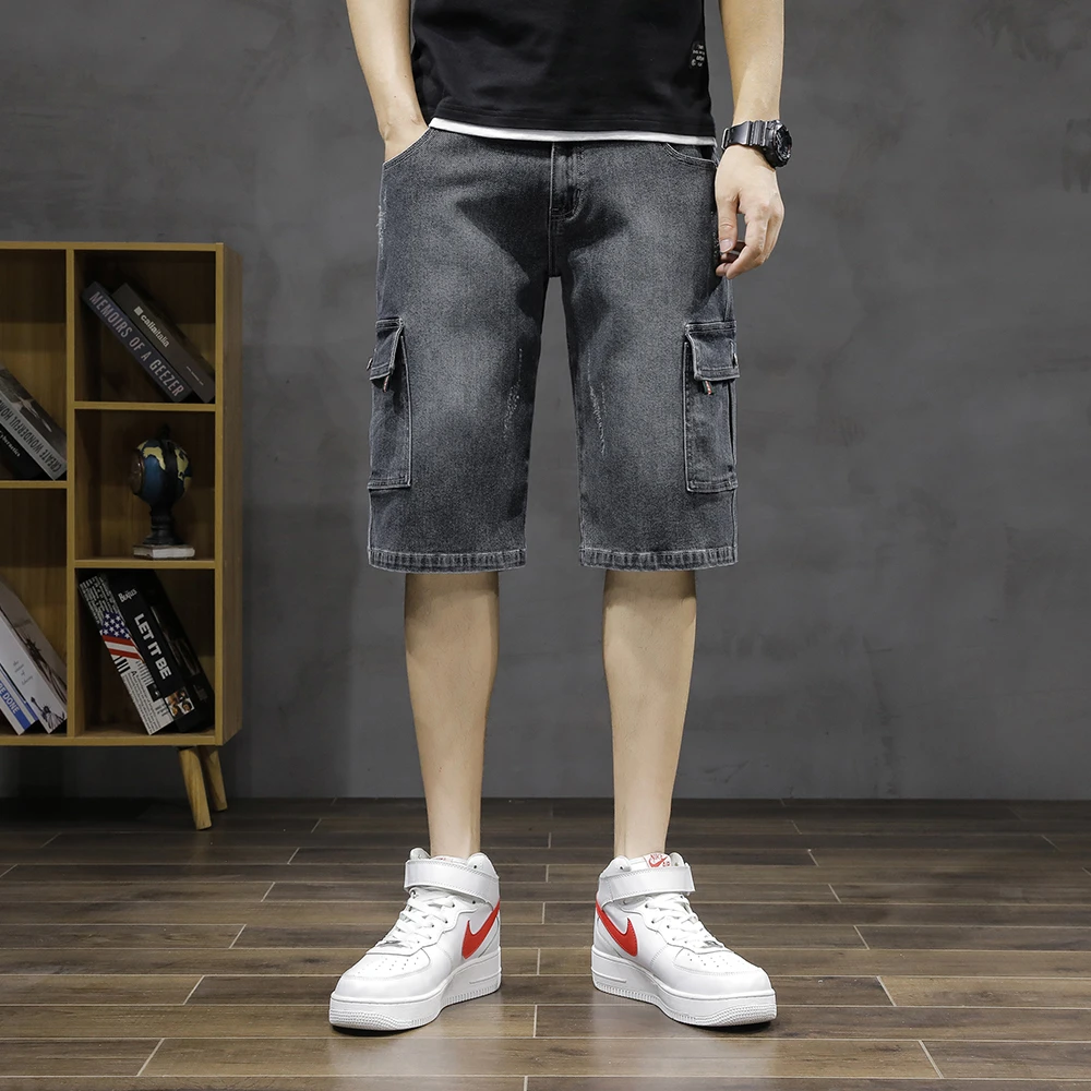 【多口袋】男士男款肶袋牛仔短裤男潮宽松五分裤休闲中裤牛仔中裤男