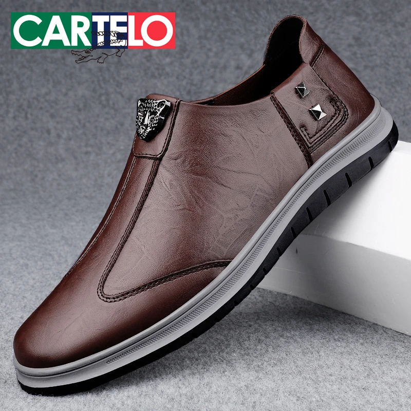 卡帝乐鳄鱼休闲皮鞋男24新款真皮软皮圆头软底耐磨一脚蹬百搭皮鞋